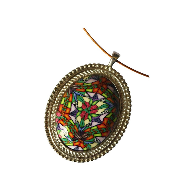 Collier ras de cou bohème ovale mandala orange