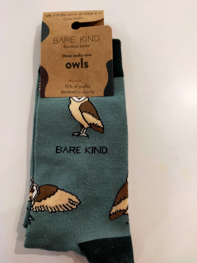 Owl Bamboo Socks size 7-11 Bare Kind