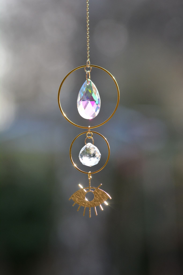 Attrape Soleil d'intérieur Upcyclé, double prismes - PROTECTION - Chambre à Air Valorisée &amp; Perles Recyclées - Pièce Unique