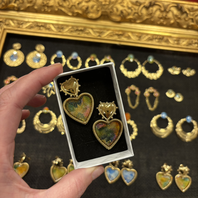 Boucles d’oreilles Ex-Voto rose/bleu/vert