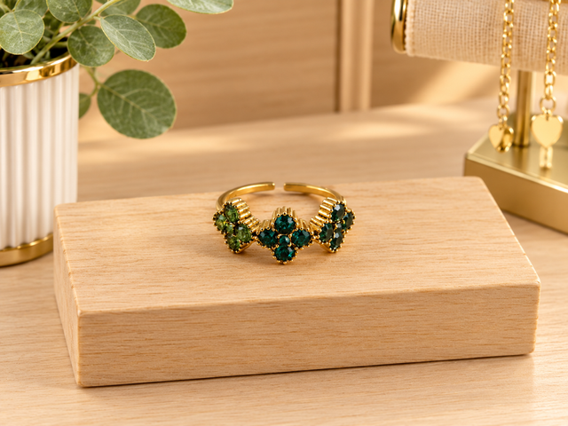 Bague fleurs vertes