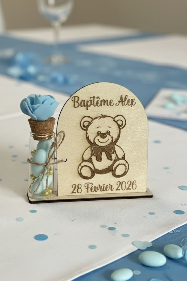 Support & Fiole à dragées thème Ourson