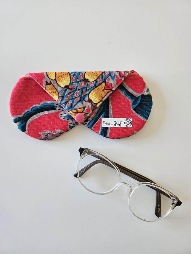 Étui à lunettes en tissu fait main - motif rose