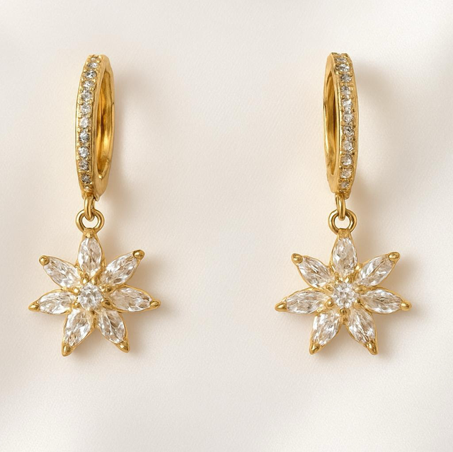 BRIDAL GOLD PLATED FLOWER HOOPS