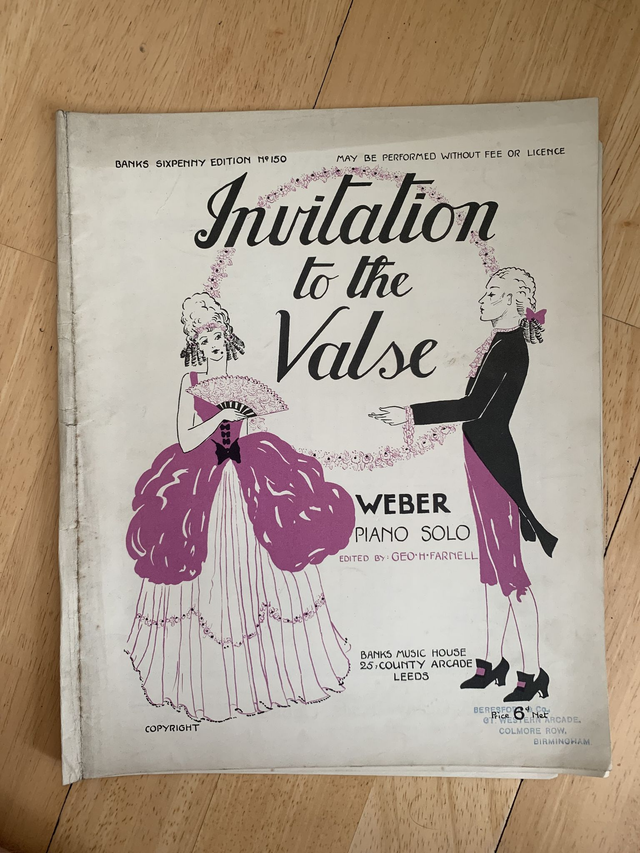 Invitation to the Valse - Weber - Piano Solo Vintage Sheet Music