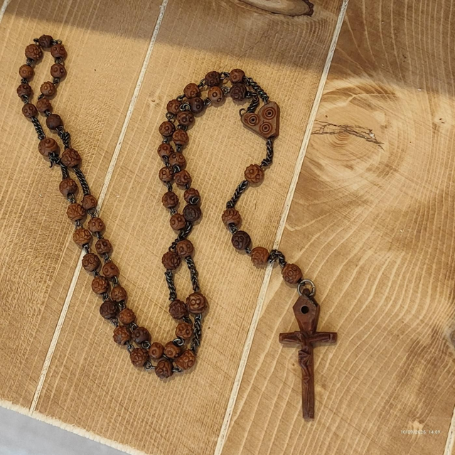 Chapelet Buis &amp; Argent Sculpté 