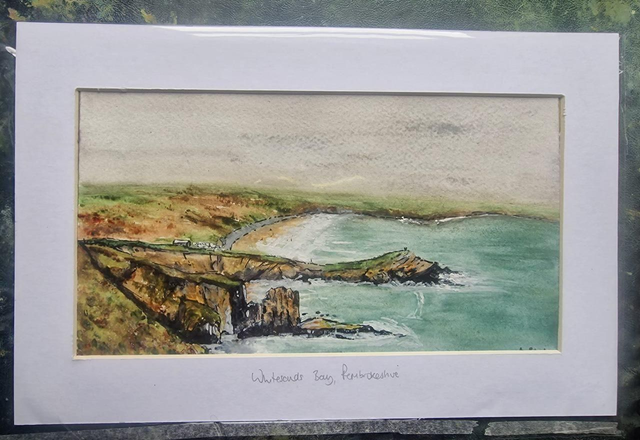 Original ink and wash painting of Whitesands Bay, Pembrokeshire Coast Wales/ Unique gift/ coastal art.