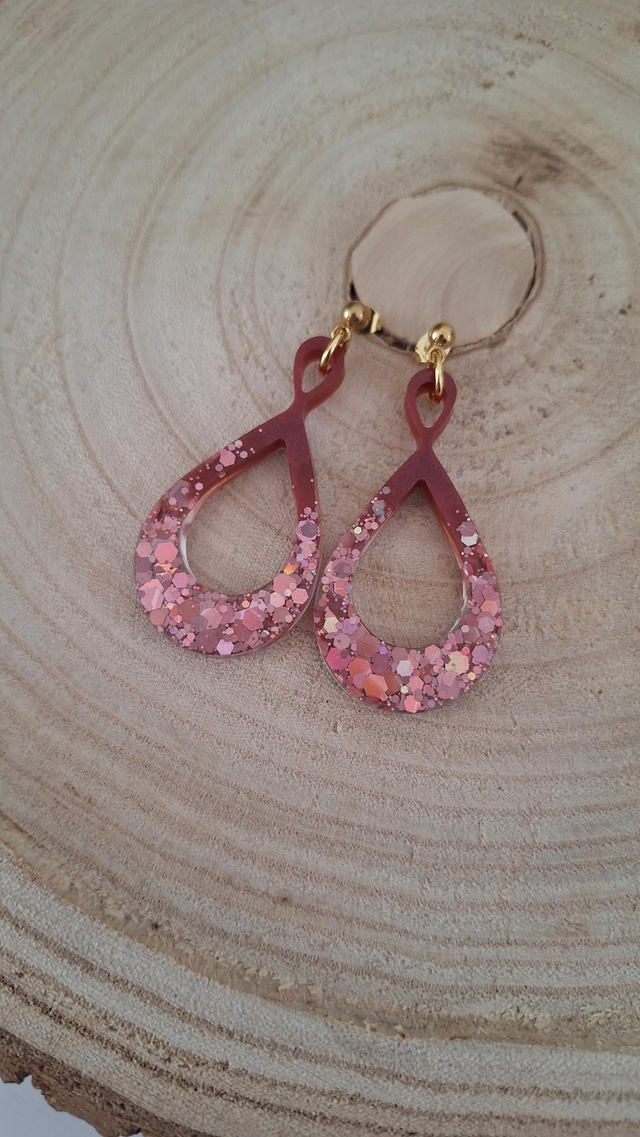 Boucles d'oreilles infinis bordeau/paillettes roses