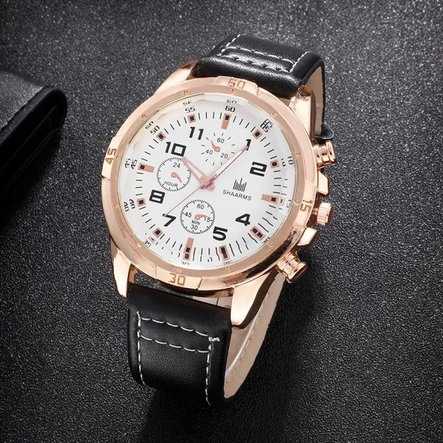 Montre à quartz étanche pour homme, bracelet cuir noir décontractée, 