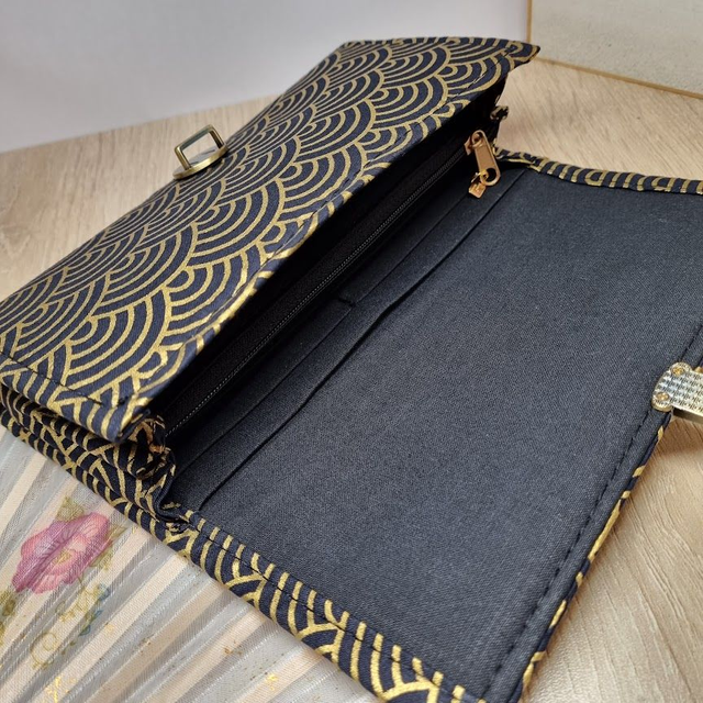 Portefeuille Long à fermoir "Kana" noir doré