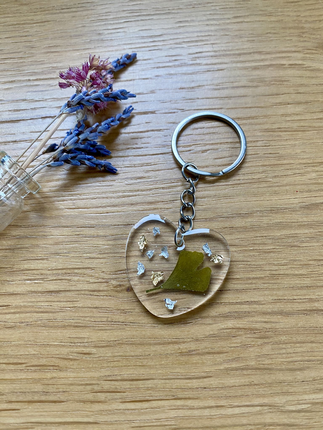 Porte clé coeur - ginkgo