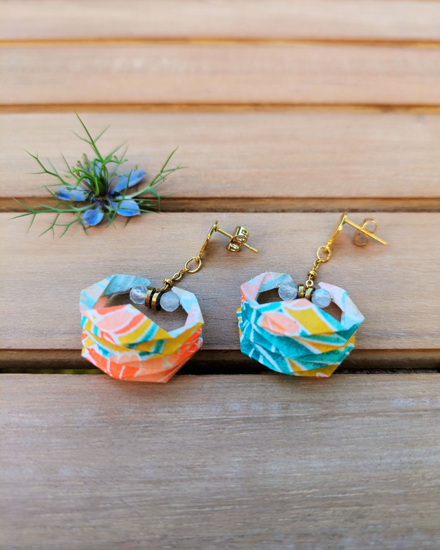 Boucles d'oreilles origami Lune ou l'autre jaune or taille S