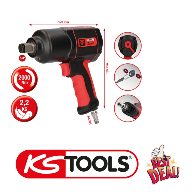 3/4" THE DEVIL Hochleistungs-Druckluft-Schlagschrauber, 2000Nm