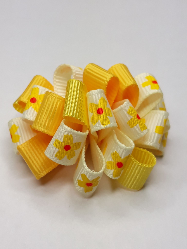 Noeud pour chien pompon jaune fleurs