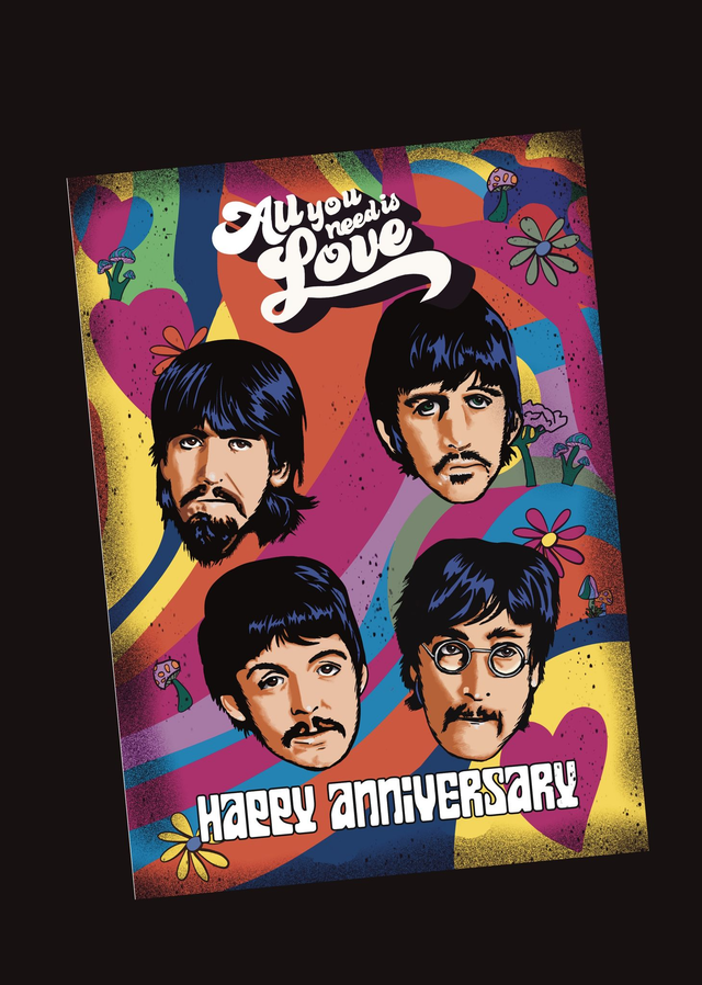 Beatles All You Need is Love Happy Anniversary Card (A5)