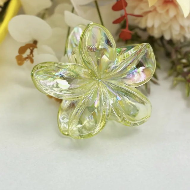 Haarklammer Blume transparent grün