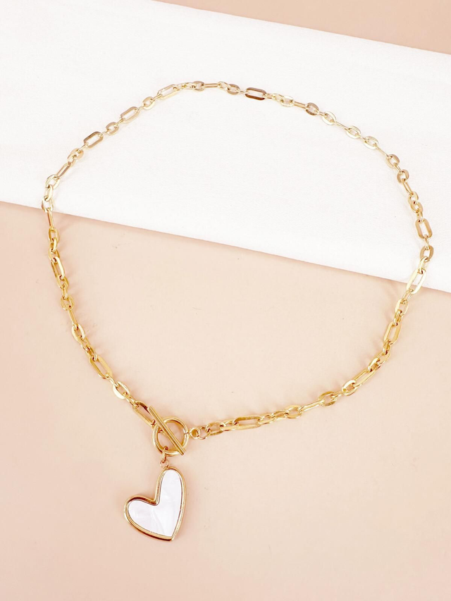 Collier chaîne maille avec fermoir coeur en acier inoxydable