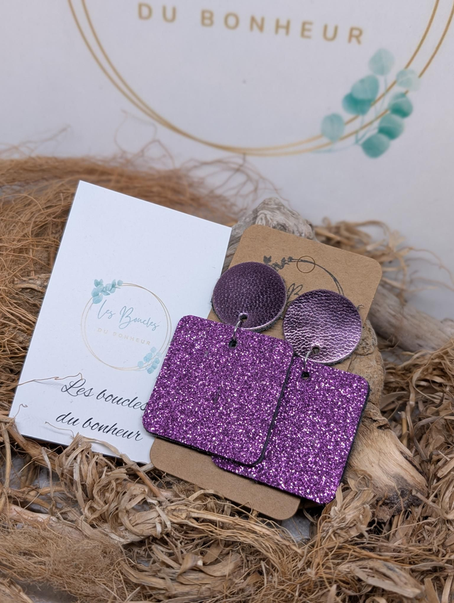 Boucles d&#039;oreilles Perrine violet paillettes p005