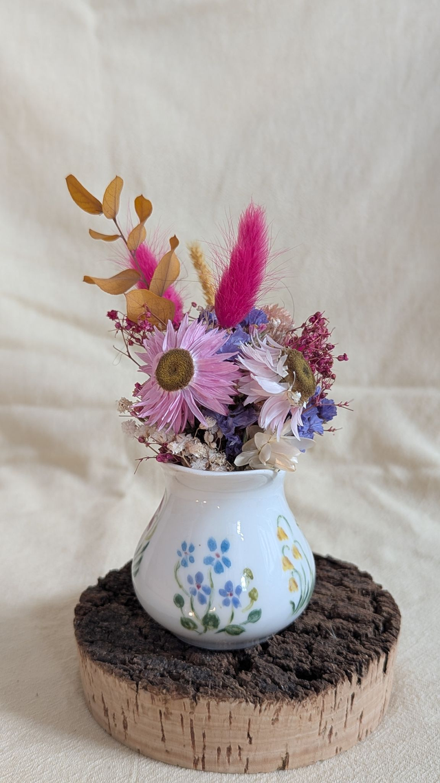 Blanche - Composition fleurs séchées - vase chiné
