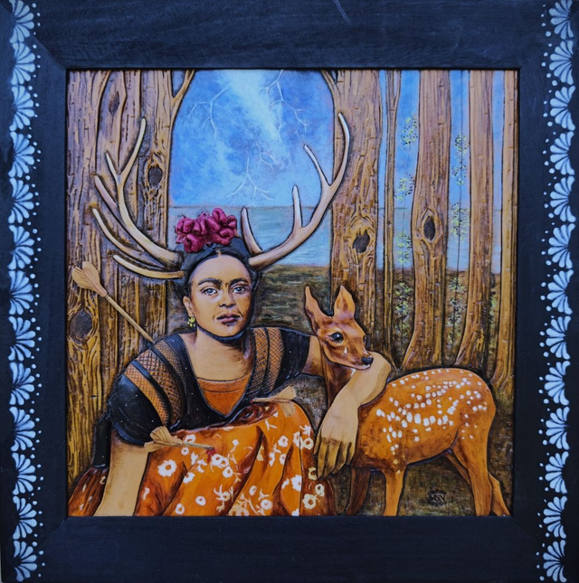 Frida Kahlo, portrait, en cuir repoussé