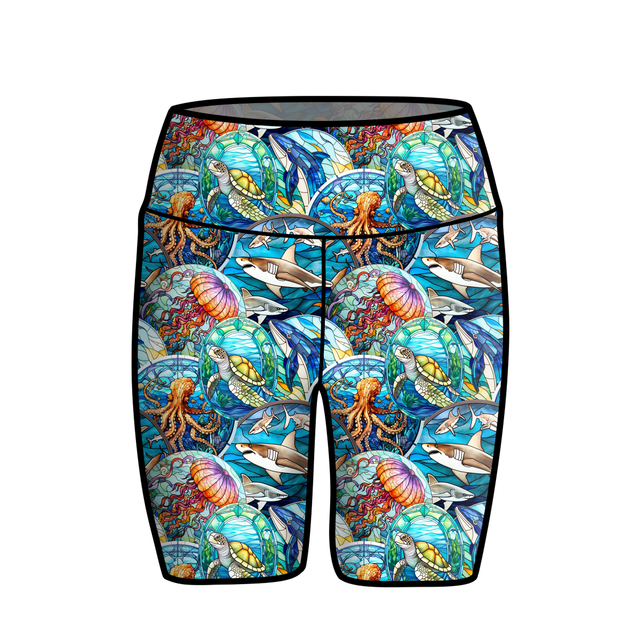 Dreamweaver 'Stained Glass Sealife' Biker Shorts