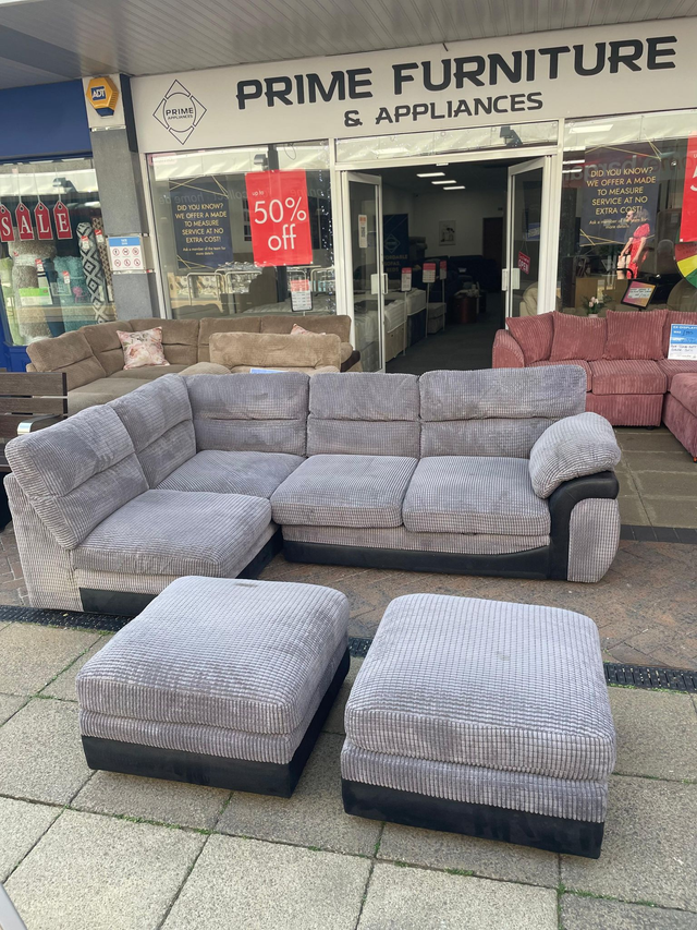 Grey Corner Sofa with Footstall #U1218