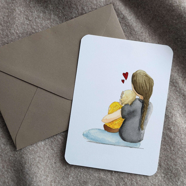 Wenskaart Moeder en peuter, incl envelop