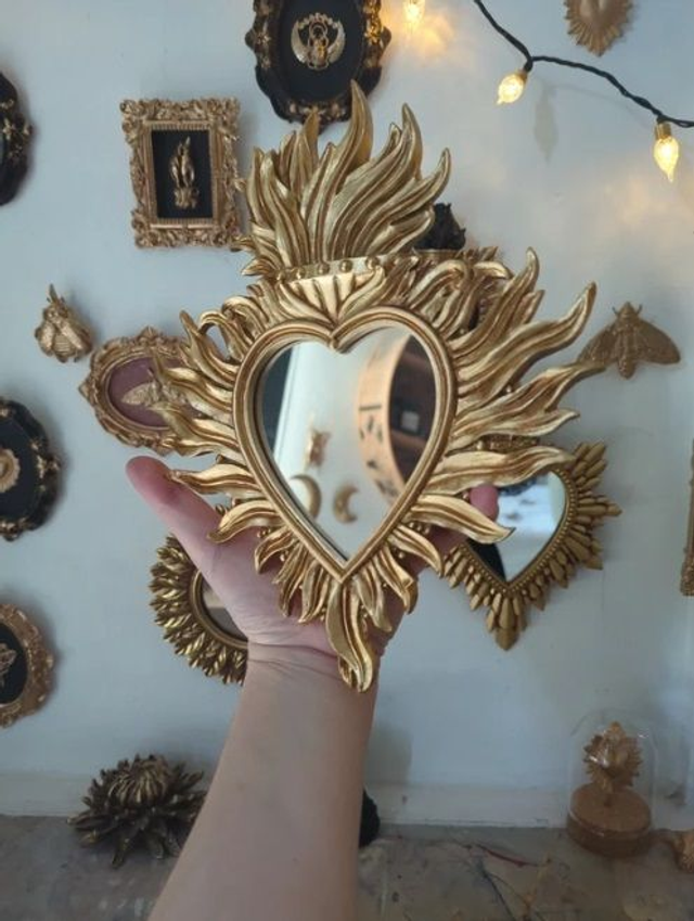Miroir Cœur Flamboyant doré – style baroque sacré