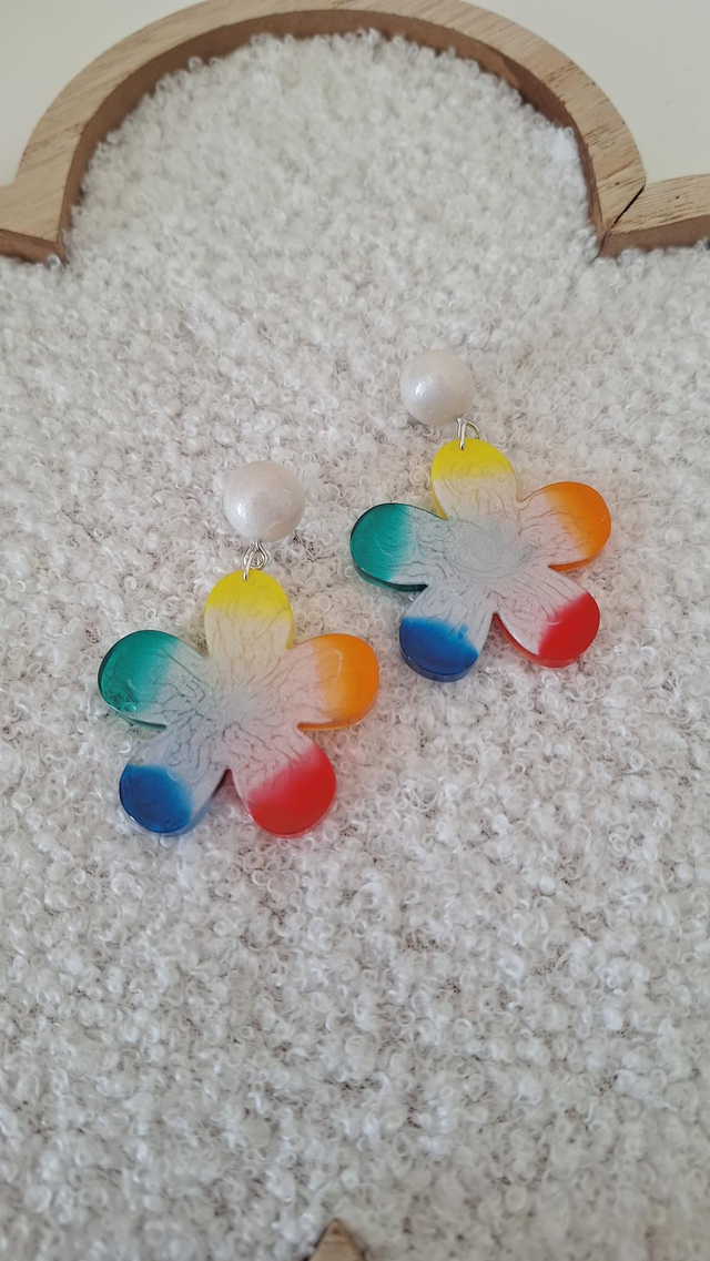 Boucles oreilles fleurs multicolor