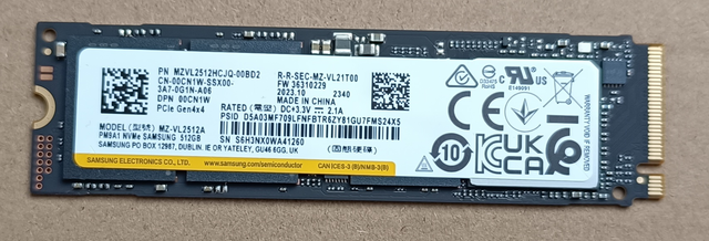 Samsung M.2 PCIe NVME Gen 4x4 Class 40 2280 Solid State Disque - 512Go