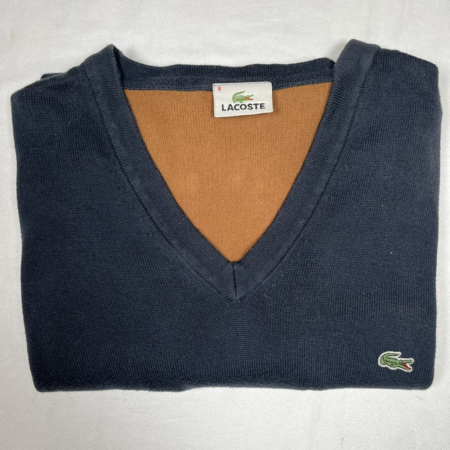 Pull Lacoste bleu marine et camel – Taille 6 (XL)