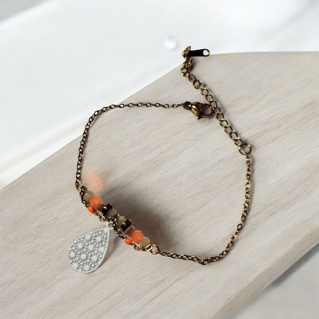 Bracelet acier inoxydable orange fluo blanc et doré