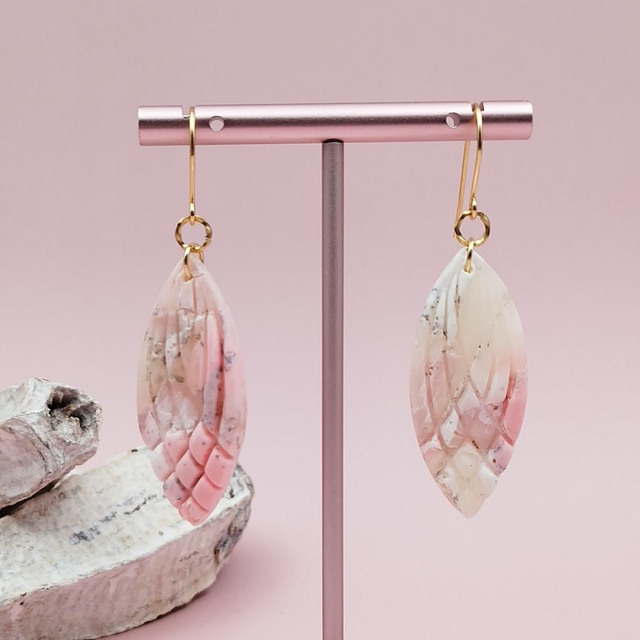 Boucles d'oreilles "Ogïa" Effet Marbre Blanc, Rose et Doré