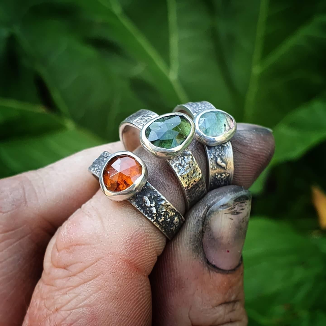 Sterling Silver and Orange Polki Tourmaline Ring