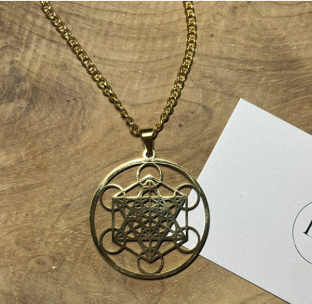 Collier avec pendentif métatron acier inoxydable doré