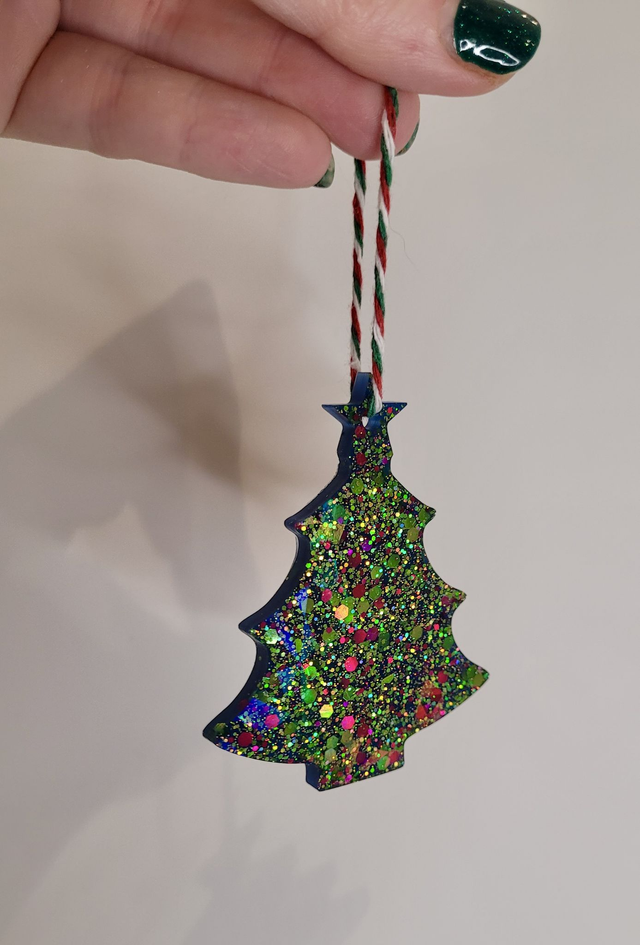 Christmas Tree Hanging Bauble Decoration - Green Glitter