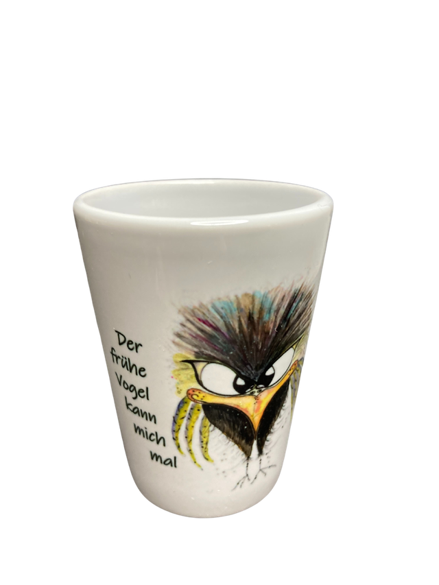 Schnapsglas Keramik "Spatz - früher Vogel"