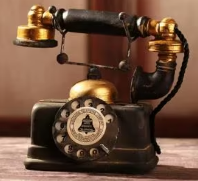 Decoratie vintage telefoon stijl - zwart met goud (18x16cm)