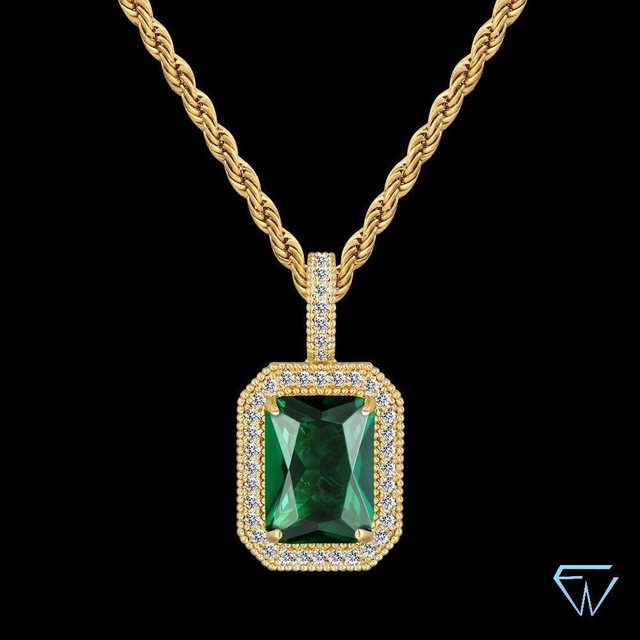 Collier Pendentif Émeraude En Diamant Plaqué-or 18k 