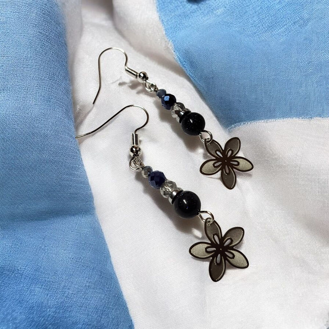 Boucles d&#039;oreilles bleu nuit acier inoxydable