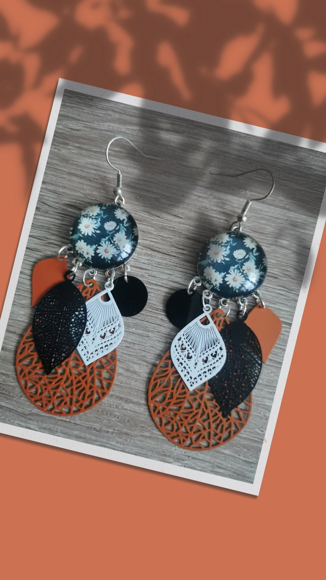 Boucles cabochon fleurs réf 168