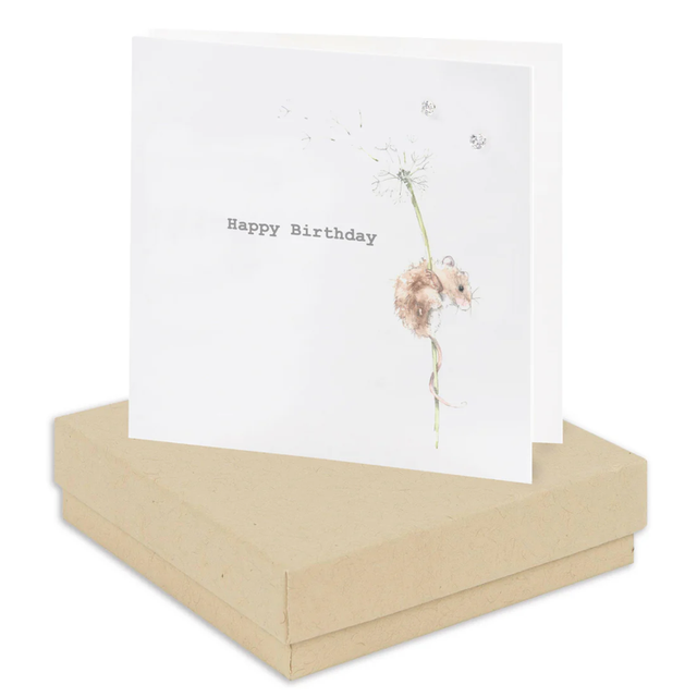 Happy Birthday Mouse Card - Sterling Silver Crystal Stud Earrings CE211