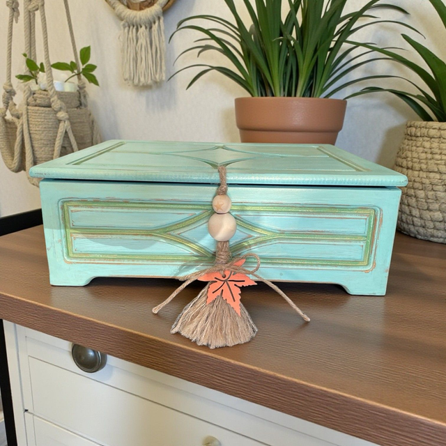 Cofre Madera "Capri" - Joyero Artesanal Pintado a Mano (36x30x12 cm)