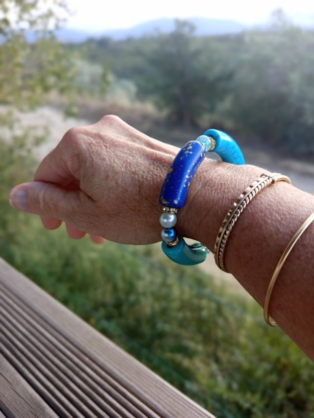 Bracelet perles tubes Arya tacheté Gahaara Neela