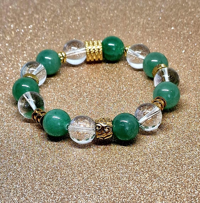 Bracelet Cristal de roche et Aventurine verte XL en
