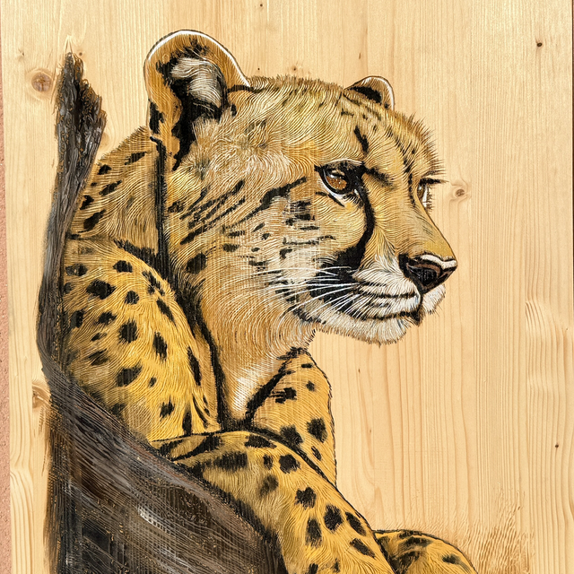 Tableau Léopard sur bois