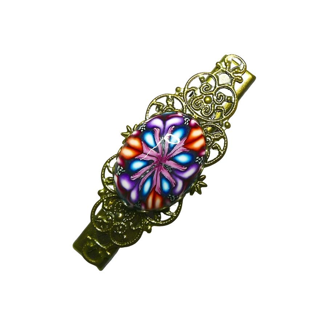 Pince croco estampe rétro mandala violet bleu