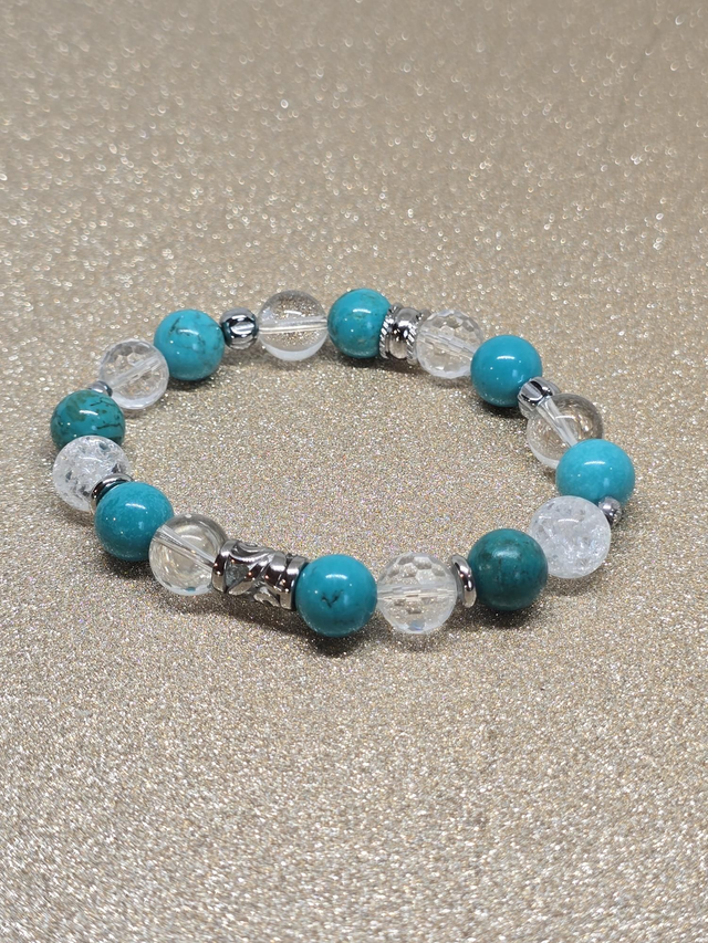 Bracelet Turquoise de Chine et Cristal de roche en 1 cm