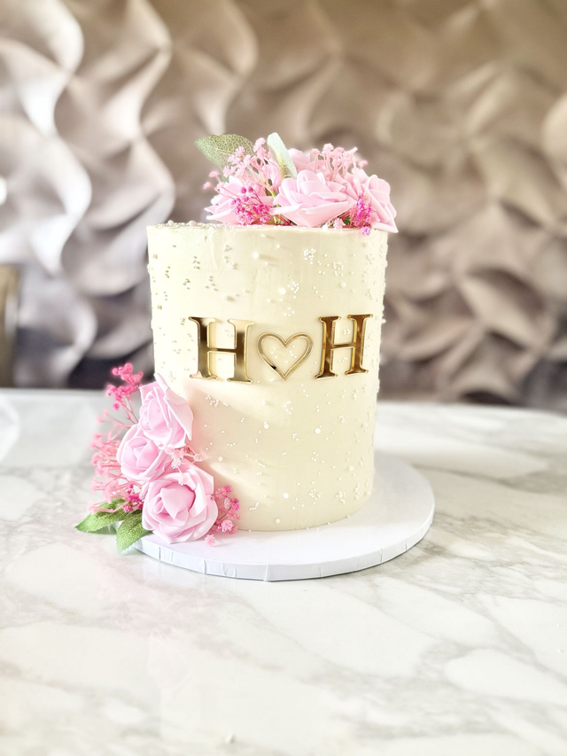 Pink Floral Engagement / Wedding Cake