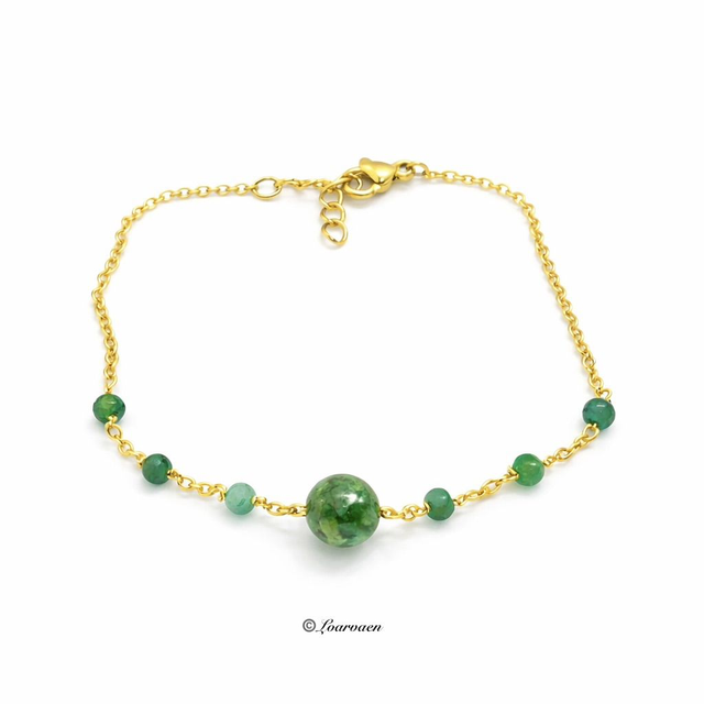 Bracelet fin Emeraude et agate Mousse